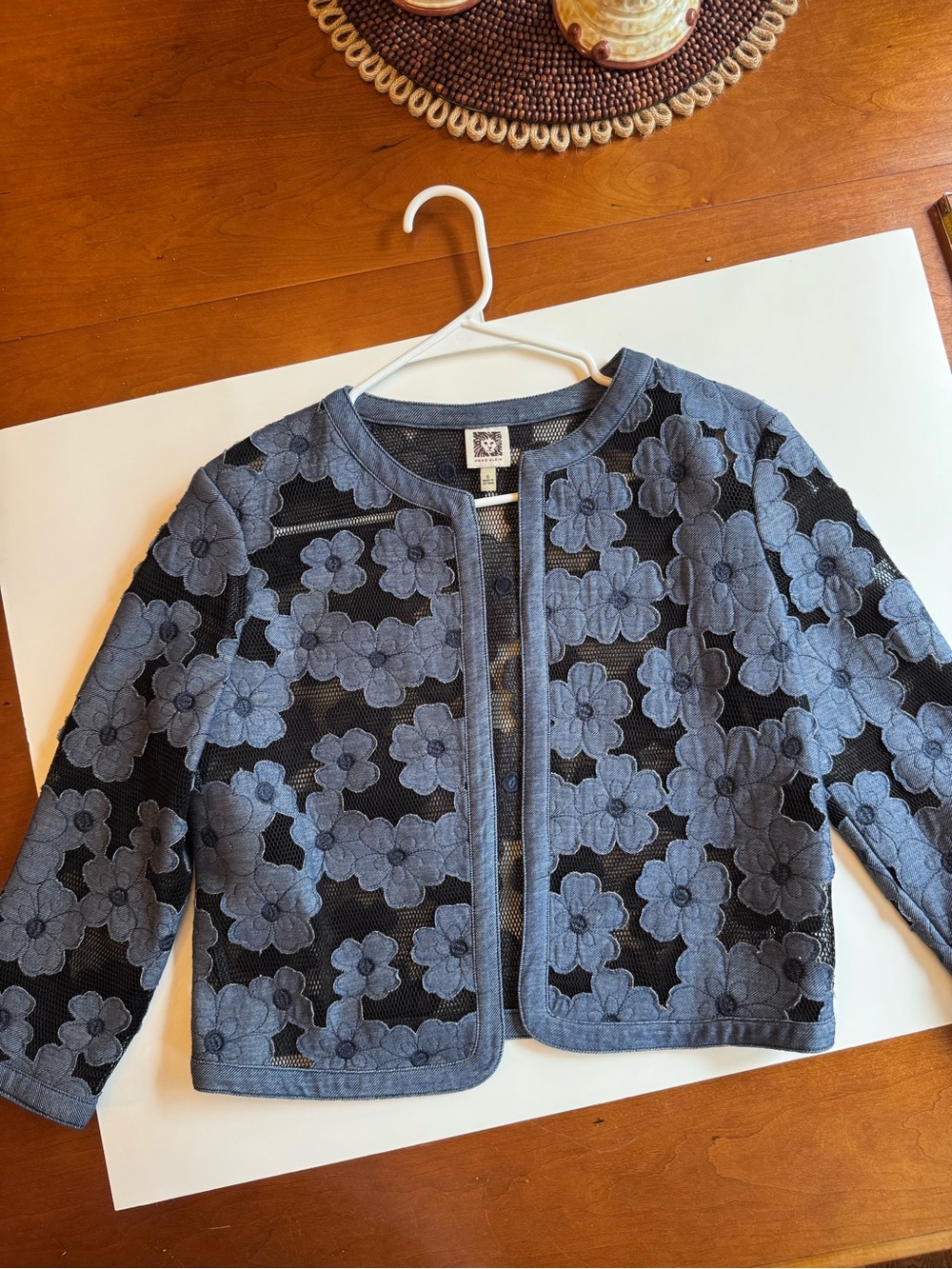 Anne Klein floral Black mesh chambray Jacket size 6 - Picture 12 of 12